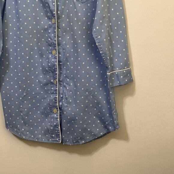 LRL Sleep Shirt M Blue Flannel Polka Dot Lauren Ralph Lauren Soft Logo Lounge - Picture 2 of 10